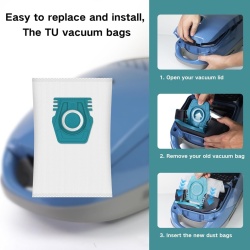 Set 12 Saci de Praf Tip TU 3D Compatibili Miele Guard L1 și S1 + 4 Filtre Evacuare AirClean, Capacitate 4.5L, Filtrare Avansată în 5 Straturi, Albastru/Verde - Img 4