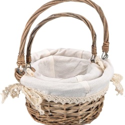 Set 2 Coșuri din Răchită Împletită Ideen mit Herz, Căptușeală Textilă Detașabilă cu Dantelă Croșetată, Mânere Mobile, Stil Shabby Chic / Vintage - Img 4
