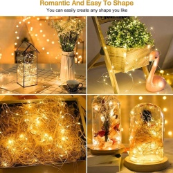 Set 2 Ghirlande Luminoase pe Fir de Cupru Argintat Suright (2 x 12m, 2 x 120 LED-uri, Lumină Alb Cald), Alimentare pe Baterii, Fir Rezistent la Apă, pentru Interior și Exterior - Img 10