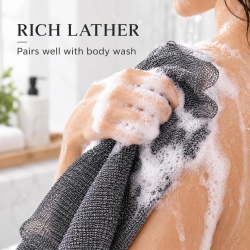 Set 2 Prosoape Exfoliante pentru Corp Yiclick, Lungime 101 cm, Textură Dublă (Rugos & Moale), Spumare Bogată, Curățare Spate și Drenaj Limfatic, Potrivite pentru Piele Sensibilă și Normală - Img 5