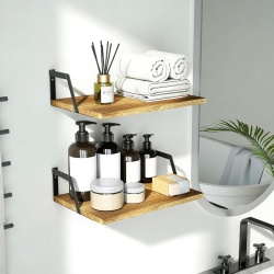 Set 2 Rafturi de Perete Extra Adânci (42 x 30 cm) Typec Home din Lemn și Oțel, Stil Vintage Carbonizat, Capacitate de Încărcare 18 kg, Etajere Suspendate pentru Organizare și Decor - Img 4