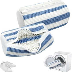Set 2 Saci de Spălare pentru Încălțăminte și Papuci în Mașina de Spălat, Plasă 360°, Fermoar, Alb și Albastru, 39x19x19 cm