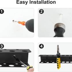 Set 2 Suporturi Metalice de Perete pentru Scule și Unelte Klanata, 23 Orificii de Organizare, Construcție din Oțel Rezistent, Accesorii de Montaj Incluse, 33 x 6 x 5 cm - Img 4
