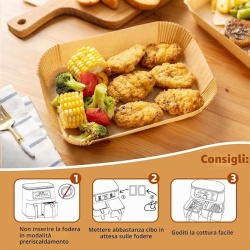 Set 200 bucăți hârtie de copt dreptunghiulară pentru friteuză cu aer cald (Air Fryer) cu două coșuri, 20.5 x 14 cm HONYAO, compatibilă Ninja Double Stack și Dual Zone 7.6L - 10L - Img 6