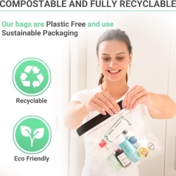 Set 3 Portfarduri Transparente pentru Cosmetice Ogato, Aprobate TSA și UE pentru Bagaj de Cabină (1L), Pungi Etanșe Anti-Scurgere din PEVA Reciclabil cu Fermoar Impermeabil, Organizator Călătorie Avion - Img 5