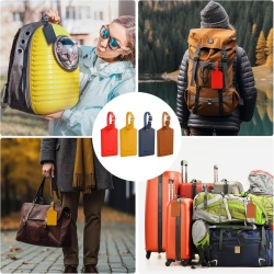 Set 4 Etichete de Bagaj din Piele Ecologică PU cu Clapetă de Confidențialitate, Curea Reglabilă cu Cataramă, Cartonaș de Date Adresă și Nume, 7 x 11.8 cm, 4 Culori (Roșu, Galben, Albastru Închis, Maro) - Img 2