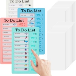 Set 4 Table de Planificare Tip To-Do List pentru Copii 20 x 12 cm, Panou Interactiv cu Butoane Glisante (Checklist), Include 20 de Fișe Înlocuibile, Planificator de Rutină Zilnică, Organizare Timp și Teme