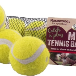 Set 5 Mini Mingi de Tenis Asortate pentru Câini Rosewood, Jucărie Interactivă cu Sunet și Geantă de Transport
