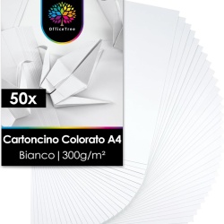 Set 50 Coli Carton Alb A4 OfficeTree 300 g/m², Carton Neted Mat pentru Lucru Manual, Desen, Decupaje, Scrapbooking și Imprimare Inkjet / Laser, Fără Acizi și Lignină
