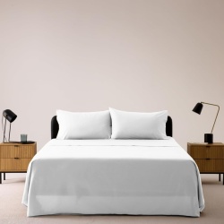 Set lenjerie de pat dublu Bassetti, 100% bumbac, cearșaf de pat 180x280 cm, cearșaf cu elastic și fețe de pernă, Alb - Img 5