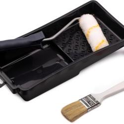 Set Practic de Zugrăvit și Vopsit 4 Piese, Rolă 10 cm, Pensulă pentru Vopsea Lavabilă/Emulsie 1.5", Tavă Vopsit 28 x 16 cm și Mâner/Suport Rolă 27 cm, Pentru Pereți și Tavane