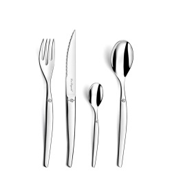 Set tacâmuri 24 piese Lou Laguiole Jet, 6 persoane, inox 18/0, grosime 2.5 mm, cuțite zimțate, finisaj lucios tip oglindă, Argintiu