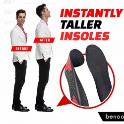 Tălpici Înălțători pentru Bărbați Benoo (+2.5 cm / +1 Inch), Branțuri Invizibile din Gel cu Absorbție a Șocurilor, Mărime Ajustabilă 43-45 (US 10-11.5), Negru - Img 5