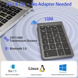 Tastatură Numerică Wireless Bluetooth cu 22 de Taste, Numpad Portabil Slim cu Conexiune Bluetooth 5.0, Taste Silențioase de Tip Foarfecă, Compatibilă Laptop, MacBook, Windows, macOS, Android și iOS - Img 2