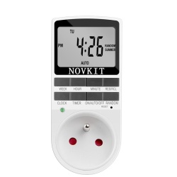 Temporizator electric digital cu 10 programe, NOVKIT, mod anti-furt, 230V, 16A, alb , priza Franta