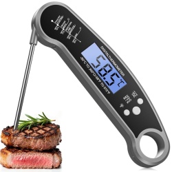 Termometru Digital Profesional pentru Carne și Alimente BESROY, Sondă Pliabilă din Inox Alimentar, Citire Rapidă 2–3s, Ecran LCD Iluminat, Carcasă Rezistentă la Apă, Gri Neutru