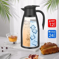 Termos cana termica pentru cafea si ceai, 2 Litri (70 oz), din inox alimentar cu pereti dubli vidati, cana izoterma mentinere cald/rece, capac cu buton de turnare, Argintiu/Negru - Img 2