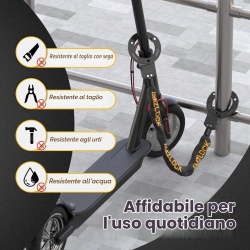 Antifurt / Lacăt tip Cătușă pentru Trotinetă Electrică și Bicicletă AMZLOCK, Lungime 90 cm, Greutate 1.2 kg, Oțel aliat, Închidere Automată One-Touch, Include 3 Chei, Negru - Img 2