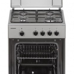 Aragaz pe gaz Heinner HFSC-SME50SL, 50X50 cm, 4 arzatoare, suport email, capac metalic, dispozitiv de siguranta plita si cuptor, usa cuptor cu geam dublu, duze GPL incluse, tava si gratar cromat, culoare Argintiu - Img 2