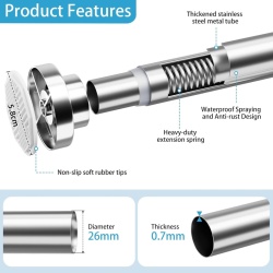 Bară Telescopică pentru Perdea de Duș fără Găurire, Lungime Reglabilă 70–190 cm, Oțel Inoxidabil Rezistent la Rugină, Fixare prin Presiune cu Arc, Susține până la 25 kg - Img 7