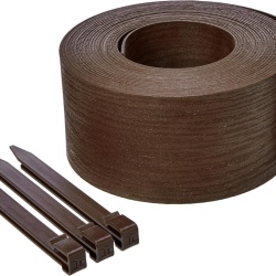 Bordură Flexibilă pentru Grădină Typec Home, Rolă 12.2 m x 28cm x 28cm x 16.5cm, Textură Lemn Natural, 10 Țăruși de Fixare Inclusi, Maro