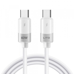 Cablu Date si Incarcare USB-C - USB-C Lito LD07, 60W, 1m, Alb