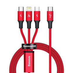 Cablu universal Baseus Rapid 3in1 USB tip C - USB tip C / Lightning / cablu micro USB 20 W 1,5 m rosu (CAMLT-SC09)