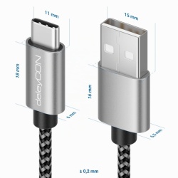 Cablu USB-C la USB-C deleyCON 2 m, Împletitură din Nailon, Conectori Metalici, Încărcare Rapidă și Sincronizare Date, pentru Smartphone și Tablete - Img 5