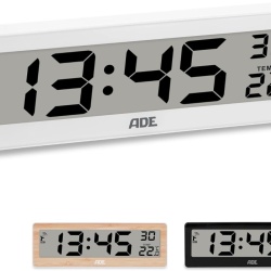 Ceas Digital Radiocomandat ADE cu Termometru Interior, Cifre Mari Ușor de Citit, Alarmă și Calendar, Alb
