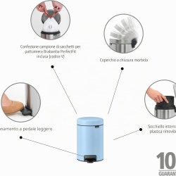 Coș de gunoi cu pedală Brabantia NewIcon, capacitate 5L, închidere silențioasă Soft-Close, găleată interioară detașabilă, Dreamy Blue (Albastru) - Img 10