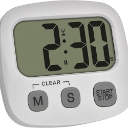 Cronometru și Timer Digital de Bucătărie TFA Dostmann 38.2057.02, Afișaj Mare, Fixare Magnetică și Suport de Masă, Ceas Integrat, Alb