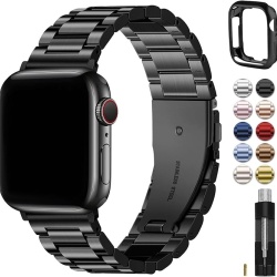 Curea de ceas Fullmosa compatibilă cu Apple Watch, 41 mm, 40 mm, 38 mm, curele metalice din oțel inoxidabil pentru SE, seria 9/8/7/6/5/4/3/2/1 pentru bărbați și femei, curele iWatch, negru - Img 1