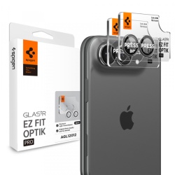 Folie de protectie Camera Spate Spigen GlastR EZ FIT Optik Pro pentru Apple iPhone Duo, Sticla Securizata, Set 2 bucati, Gri AGL12012