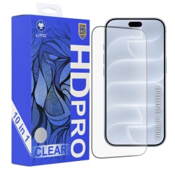 Folie de protectie Ecran Lito HD Pro pentru Apple iPhone 18 Pro / 17 Pro, Sticla Securizata, Full Glue, Set 10 bucati, Neagra