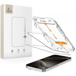 Folie de protectie Ecran Tech-Protect Quick Set+ pentru Apple iPhone 16 Pro Max, Sticla Securizata, Full Glue, Set 2 bucati, Neagra