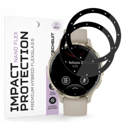 Folie Protectie Techsuit Nano Flex pentru Garmin Venu 3S, Set 2 bucati, Plastic, Neagra