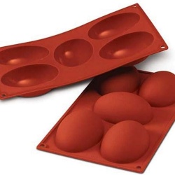 Formă din Silicon Alimentar Platinum Silikomart SF041 pentru Porții Individuale Semi-Ovi / Jumătăți de Ou, 5 Cavități, Antiaderentă