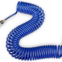 Furtun Spiralat pentru Compresor de Aer Typec Home 10 m, Diametru 1/4", Cuplaj Rapid European, Poliuretan PU Rezistent la Presiune, Albastru