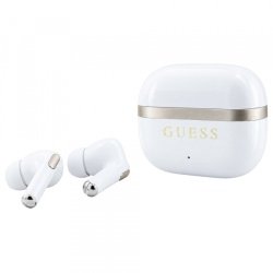 Handsfree Bluetooth Guess Glossy Gold Line Printed Classic Logo, TWS, Alb