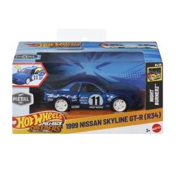 HOT WHEELS MASINUTA METALICA CU SISTEM PULL BACK NISSAN SKYLINE GT R R34 1999 NIGHT BURNERZ SCARA 1 LA 43