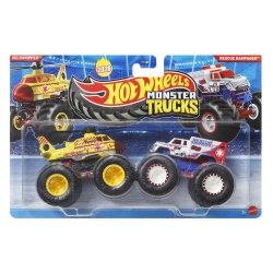 HOT WHEELS MONSTER TRUCK SET 2 MASINI HELICHOPPER SI RESCUE RAMPAGER SCARA 1 LA 64