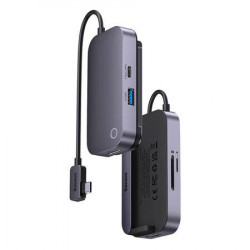 Hub 6 in 1 Seria Baseus PadJoy USB-C la USB 3.0 + HDMI + USB-C PD + mufa de 3,5 mm + SD/TF (gri)