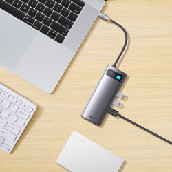 HUB 7 in 1 USB Type C Docking Station - 2 x HDMI / 3 x USB 3.2 Gen. 1/1 x Power Delivery / 1 x RJ-45 Ethernet Gray (WKWG040113) - Img 3