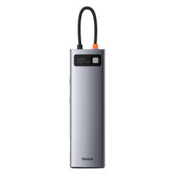HUB multifunctional Baseus Metal Gleam 11 în 1 USB tip C - 3x USB 3.2 Gen 1 5Gbps / USB tip C PD 100W / mini mufă 3,5 mm AUX / VGA Full HD 60Hz / 2x HDMI 4K 30Hz / TF și cititor de carduri SD / RJ45 gri 1Gbps (CAHUB-CT0G)