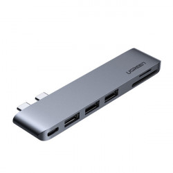 HUB multifunctional Ugreen 2x USB tip C la 3x USB 3.0 / TF / SD / USB tip C pentru MacBook Pro / Air gri (CM251 60560)