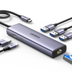 HUB Ugreen CM512 15598 6in1 USB-C - 3x USB-A 3.0 / HDMI / RJ45 / USB-C PD - gri - Img 2