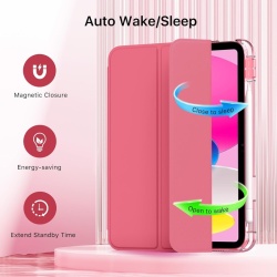 Husă de Protecție MoKo cu Stand pentru iPad 11 Gen (2025 / A16) și iPad 10 Gen (10.9" 2022), Roz (Watermelon Pink), Piele PU, Spate Translucid, Funcție Auto Sleep/Wake și Suport Stylus - Img 2