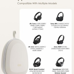 Husă de protecție rigidă pentru căști over-ear, carcasă transport rezistentă la șocuri și stropi, compatibilă JBL, Sony, Soundcore, Bose, Beribes, buzunar plasă cabluri, Crem - Img 6