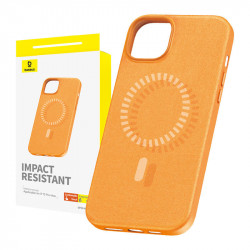Husa magnetica pentru telefon pentru iPhone 15 ProMax Baseus Fauxther Series (portocaliu)