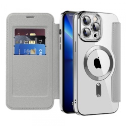 Husa MagSafe pentru Apple iPhone 13 Pro Max, Techsuit, SmartMag Book, Gri